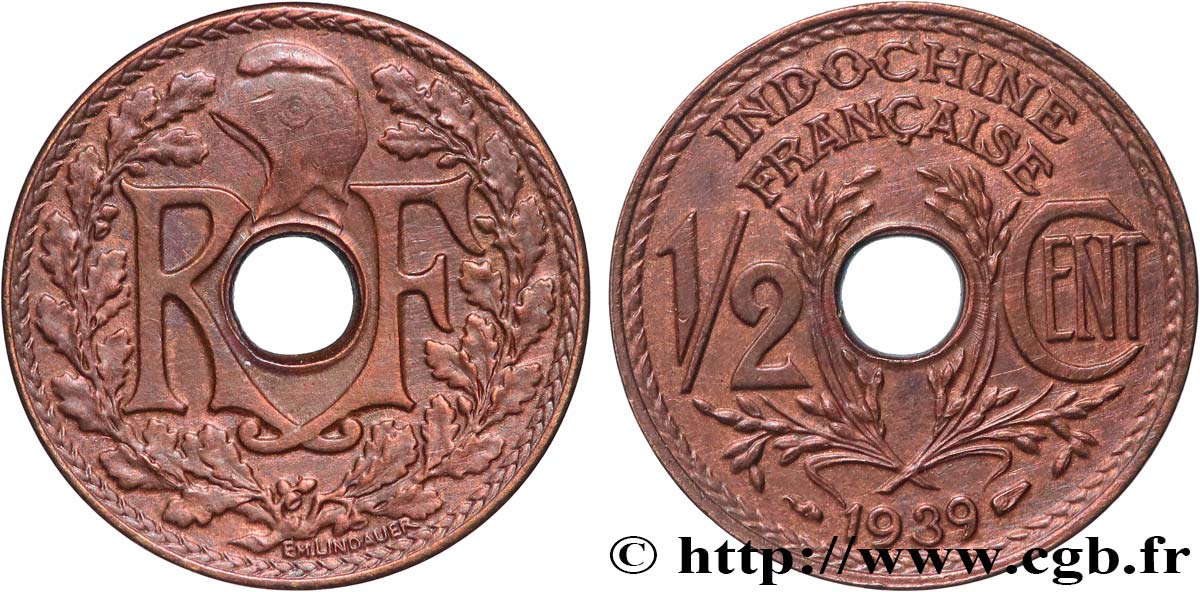 INDOCHINE FRANÇAISE 1/2 Centième 1939 Paris SUP 