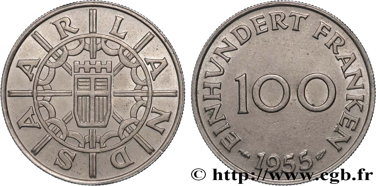 SAARLAND 100 Franken 1955  VZ 