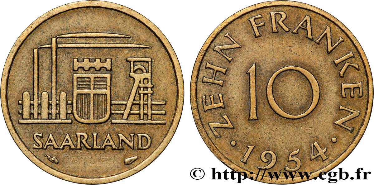 SAARLAND 10 Franken 1954 Paris q.SPL 