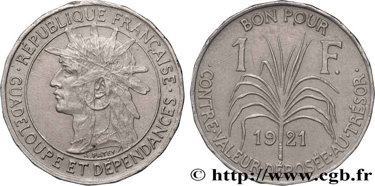 GUADELOUPE Bon pour 1 Franc 1921  XF 