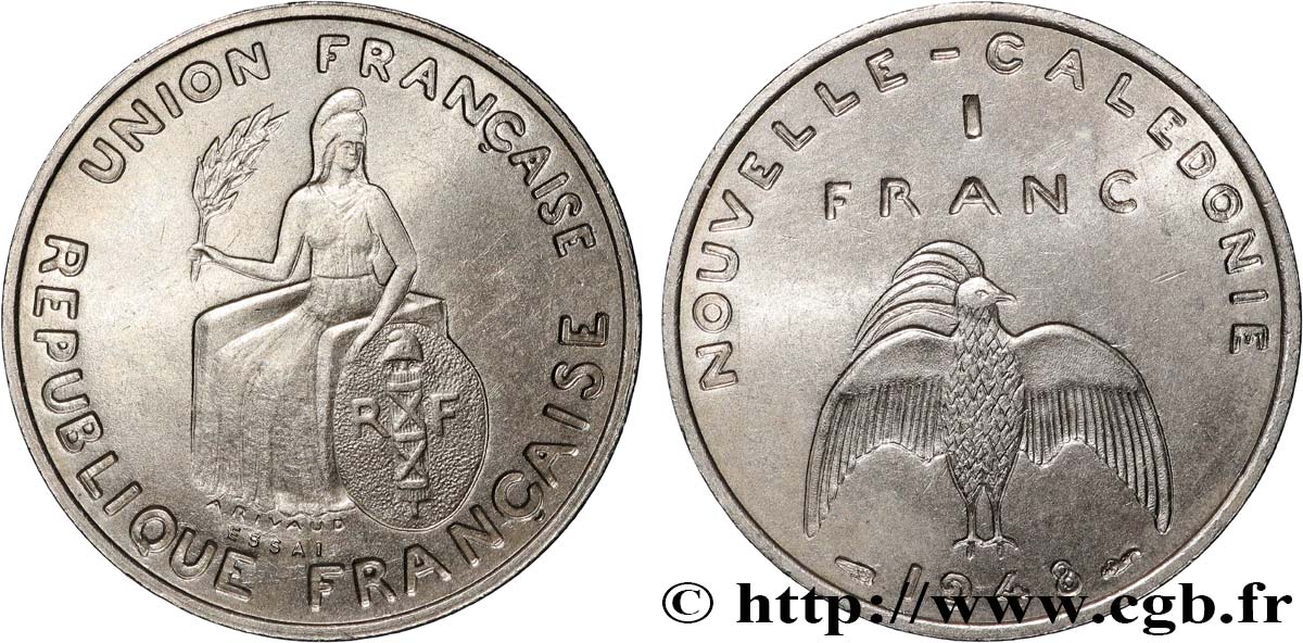 NUEVA CALEDONIA Essai de 1 Franc avec listel 1948 Paris SC 