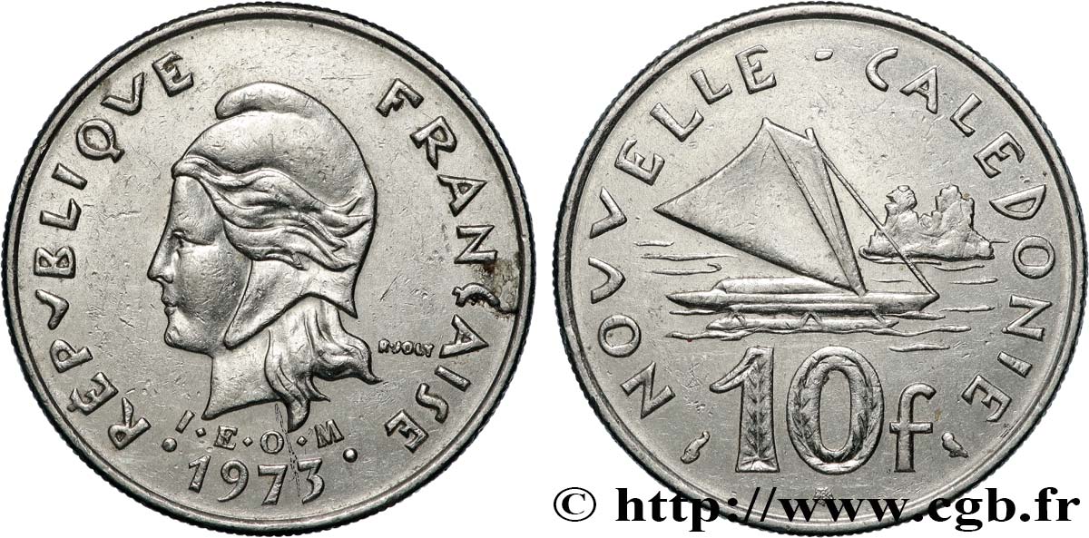NEUKALEDONIEN 10 Francs I.E.O.M. 1973 Paris VZ 