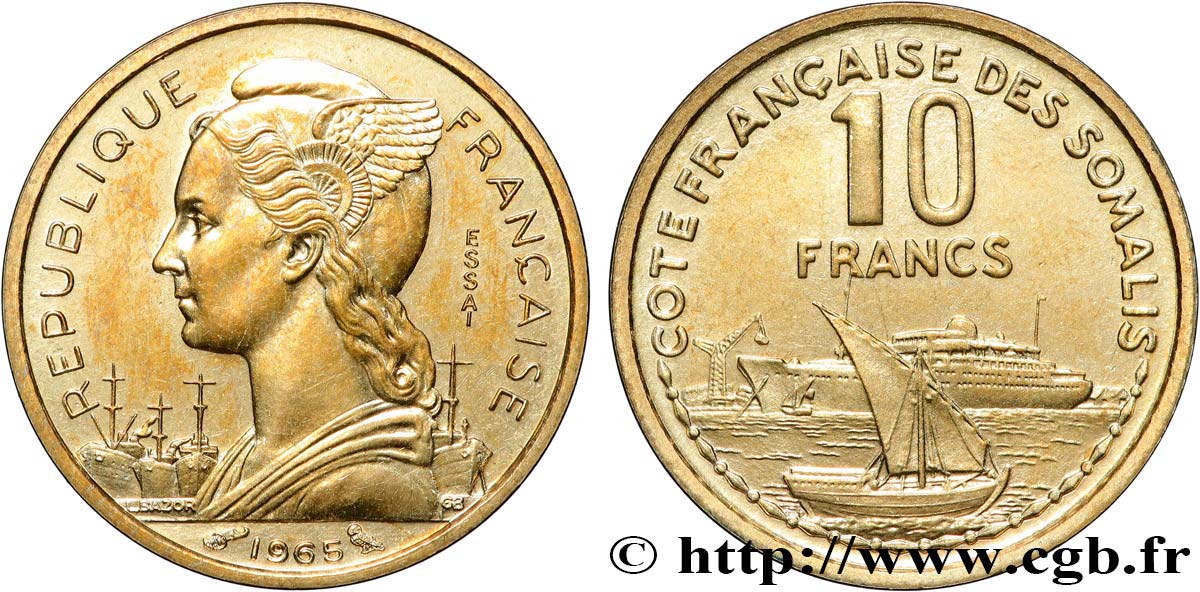 FRANZÖSISCHE SOMALILAND Essai de 10 Francs 1965 Paris VZ 