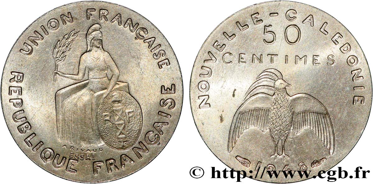 NEW CALEDONIA Essai de 50 Centimes sans listel 1948 Paris MS 