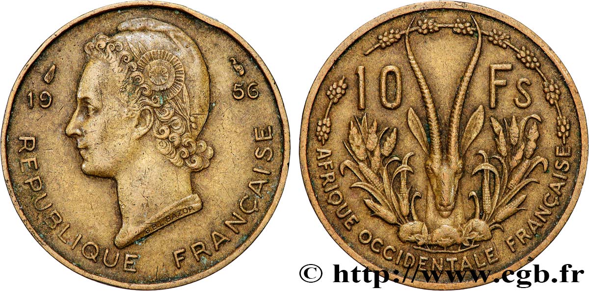 FRENCH WEST AFRICA 10 Francs 1956 Paris XF 