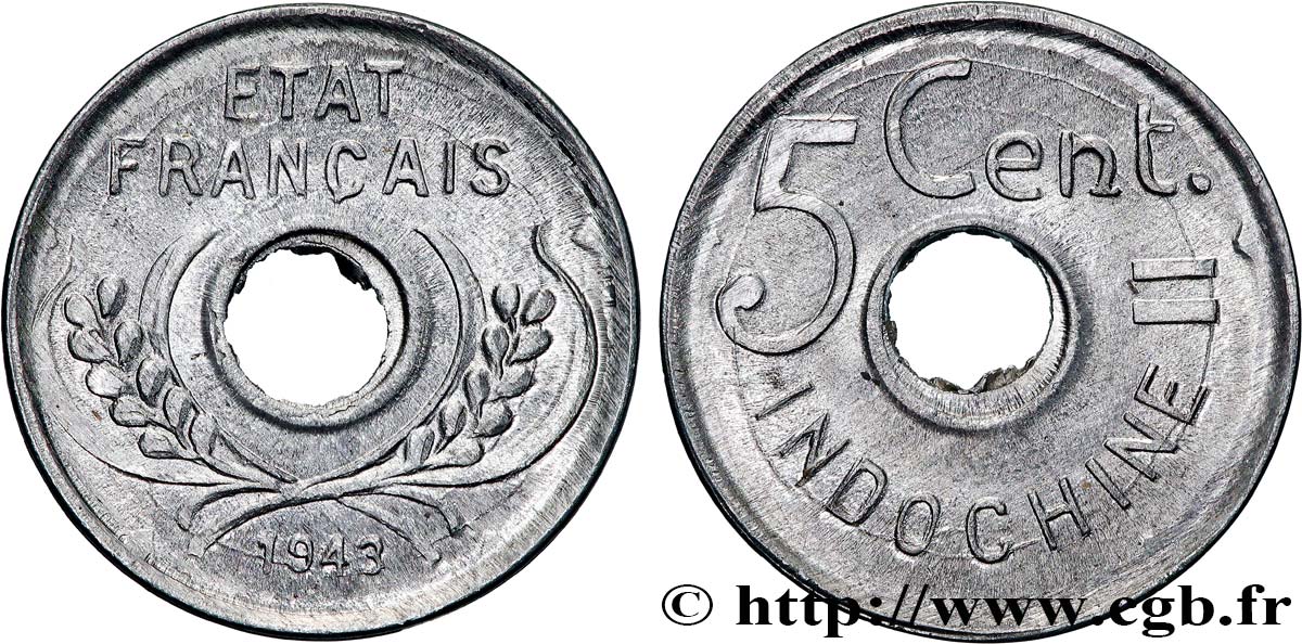 FRENCH INDOCHINA 5 Centièmes 1943 Hanoï MS 
