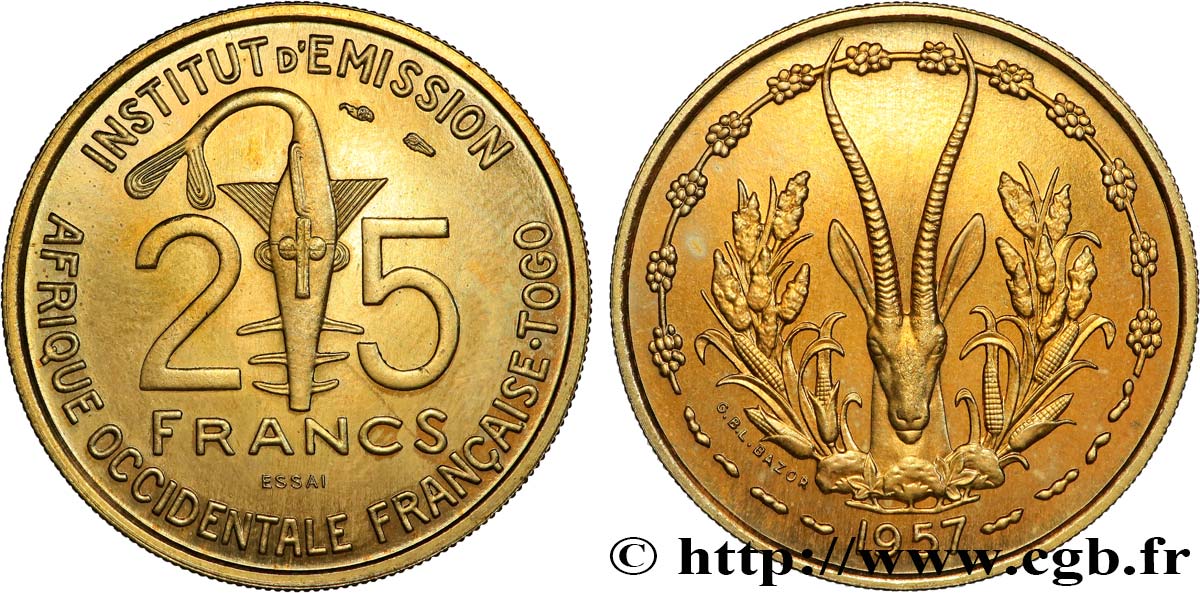 FRENCH WEST AFRICA - TOGO Essai de 25 Francs 1957 Paris MS 