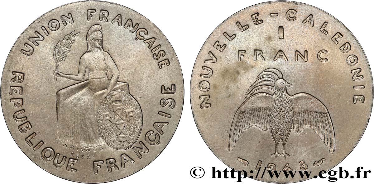 NOUVELLE CALÉDONIE Essai de 1 Franc sans listel 1948 Paris SPL 