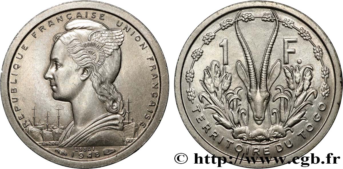TOGO - UNION FRANÇAISE 1 Franc ESSAI 1948 Paris SPL 