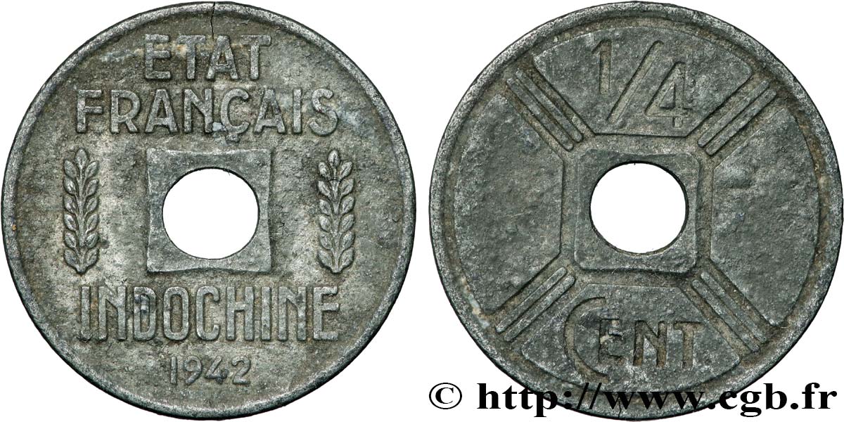 FRENCH INDOCHINA 1/4 Cent 1942 Osaka VF 