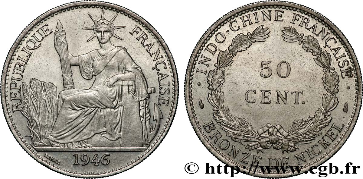 FRENCH UNION - FRENCH INDOCHINA 50 Centimes nickel 1946 Paris AU 