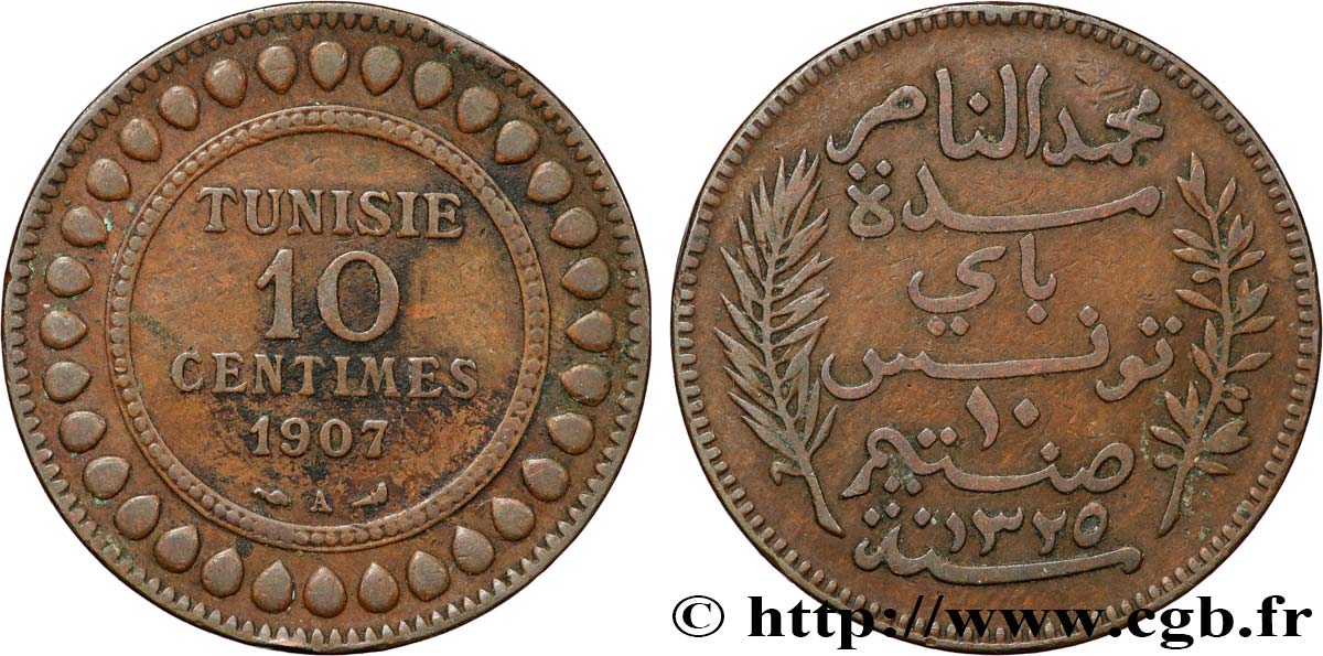 TUNESIEN - Französische Protektorate  10 Centimes AH1325 1907 Paris SS 