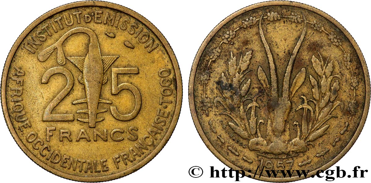 AFRIQUE OCCIDENTALE FRANÇAISE - TOGO 25 Francs 1957 Paris TTB 