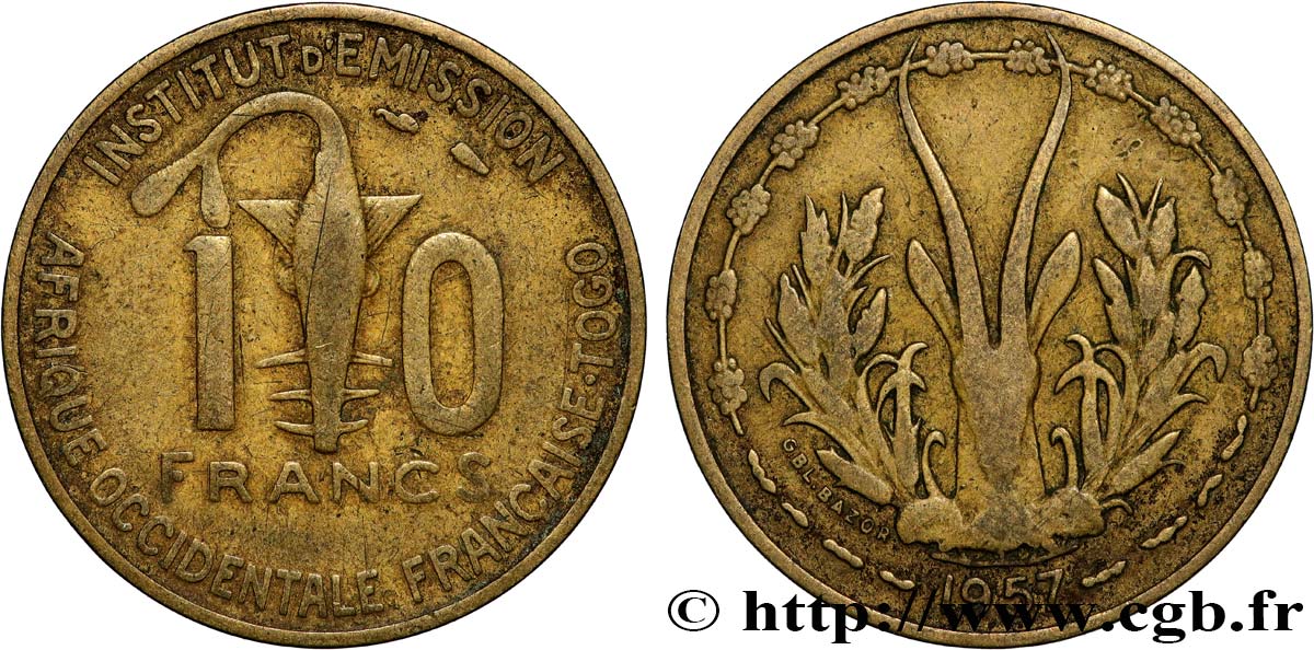 AFRIQUE OCCIDENTALE FRANÇAISE - TOGO 10 Francs 1957 Paris TB 