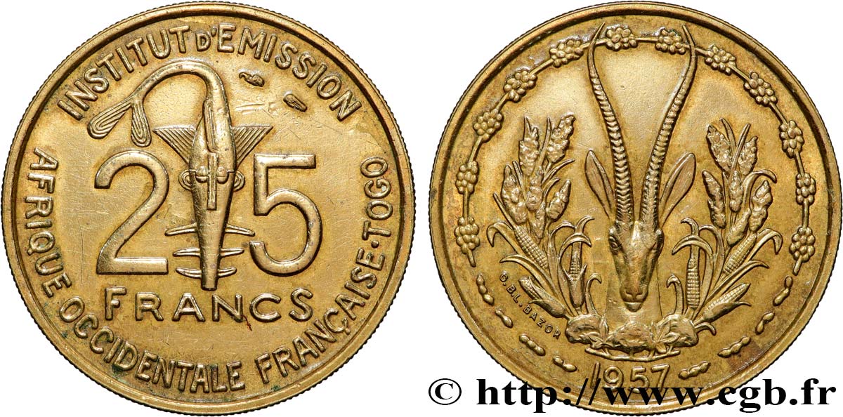 AFRIQUE OCCIDENTALE FRANÇAISE - TOGO 25 Francs 1957 Paris TTB 