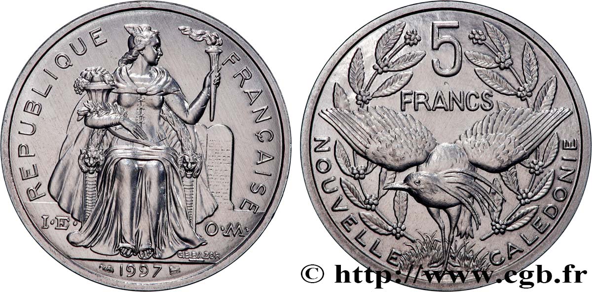 NOUVELLE CALÉDONIE 5 Francs I.E.O.M. 1997 Paris SPL 