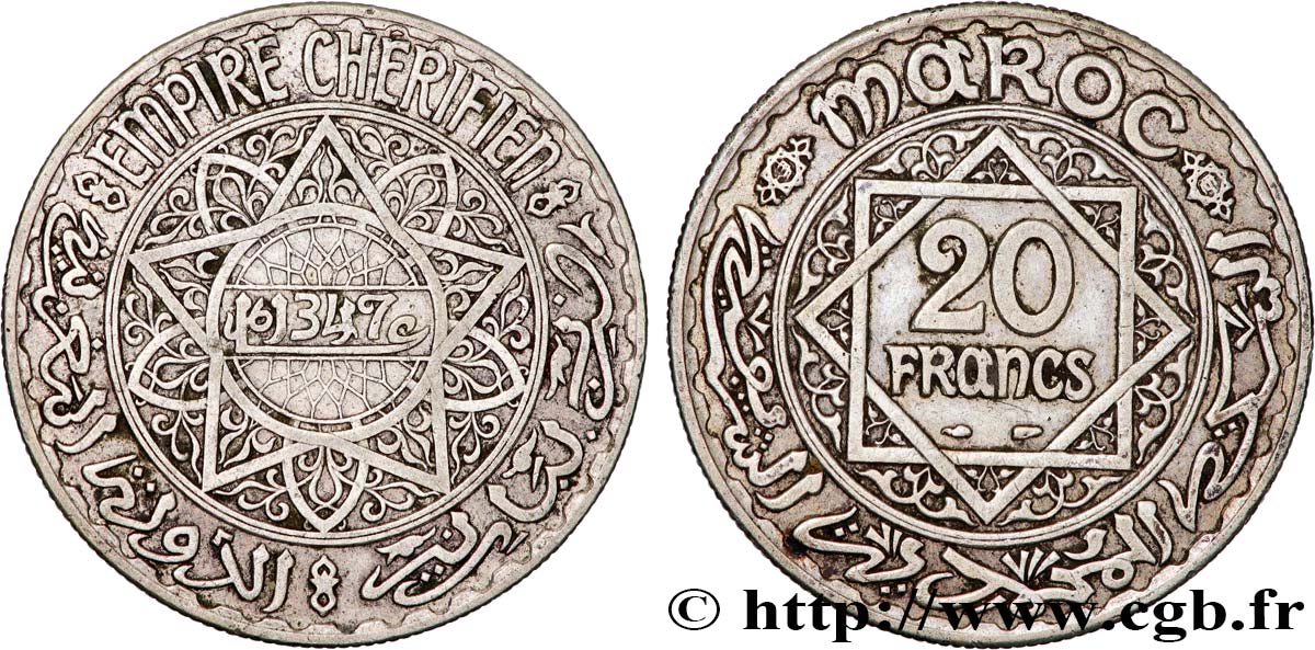MAROC - PROTECTORAT FRANÇAIS 20 Francs AH 1347 1928 Paris TTB 