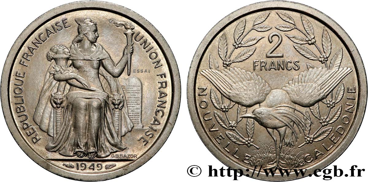 NOUVELLE CALÉDONIE Essai de 2 Francs 1949 Paris SPL 