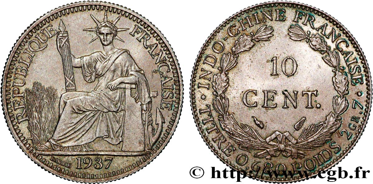 FRANZÖSISCHE-INDOCHINA 10 Centièmes 1937 Paris VZ 