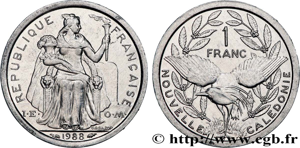 NOUVELLE CALÉDONIE 1 Franc I.E.O.M. 1988 Paris fco_863371 Colonies