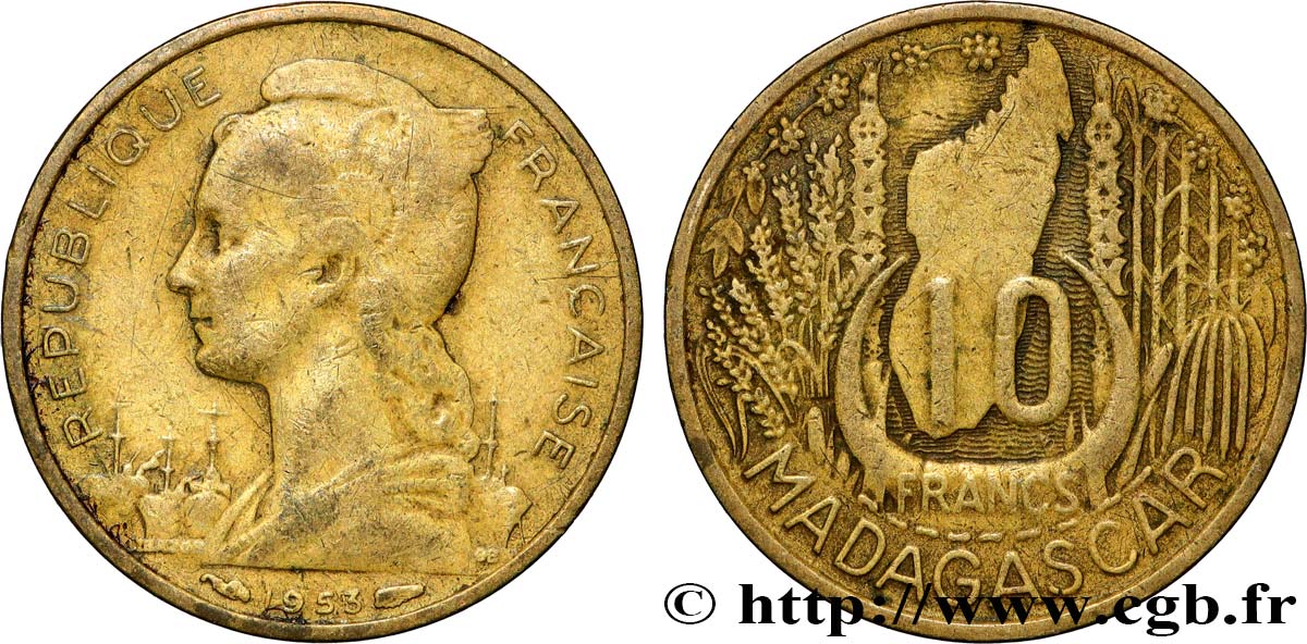 MADAGASCAR - Union française 10 Francs 1953 Paris TB+ 