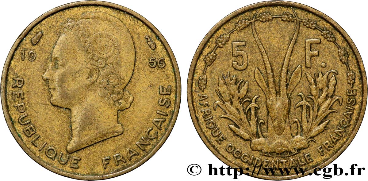 AFRIQUE OCCIDENTALE FRANÇAISE 5 Francs 1956 Paris TTB 