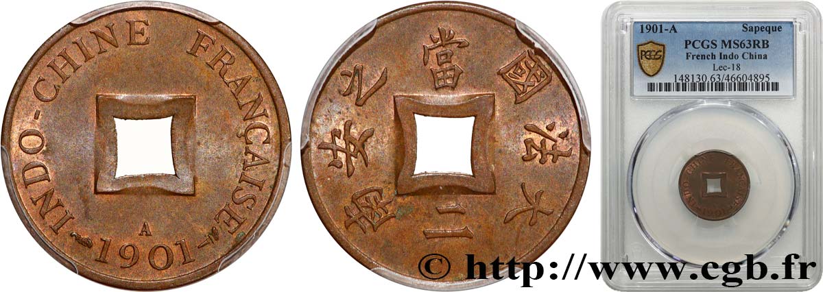 INDOCHINA 1 Sapèque (1/500 de Piastre) 1901  SC63 PCGS