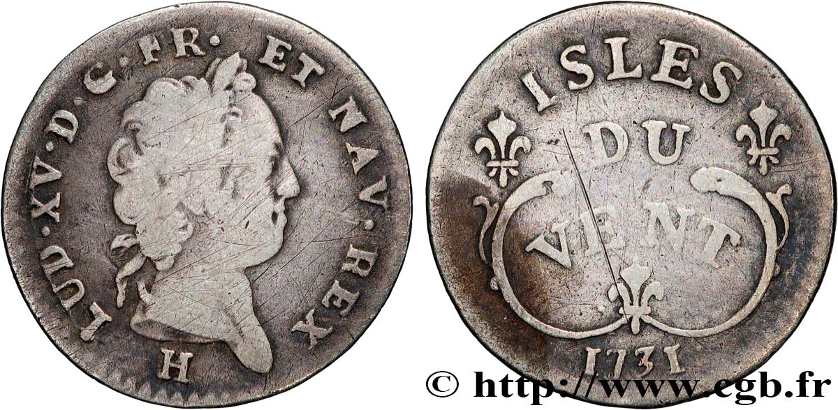 ÎLES DU VENT - LOUIS XV DIT LE BIEN AIMÉ Douze sols 1731 La Rochelle TB+ 