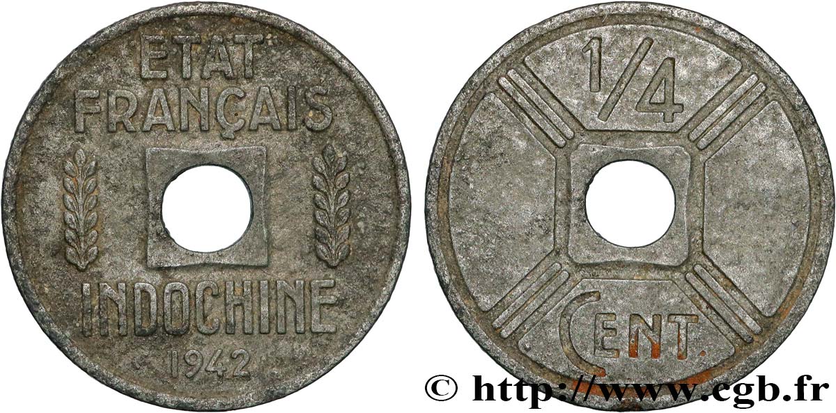 FRENCH INDOCHINA 1/4 Cent 1942 Osaka VF 