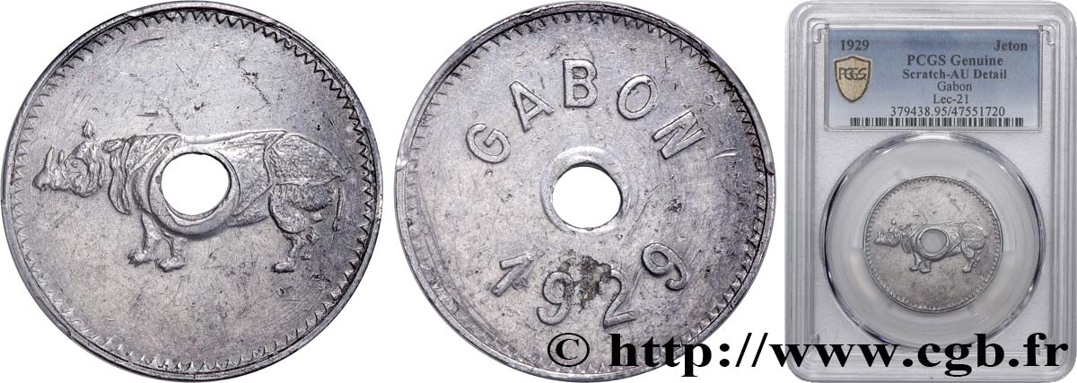GABóN Jeton au Rhinocéros 1929  EBC PCGS
