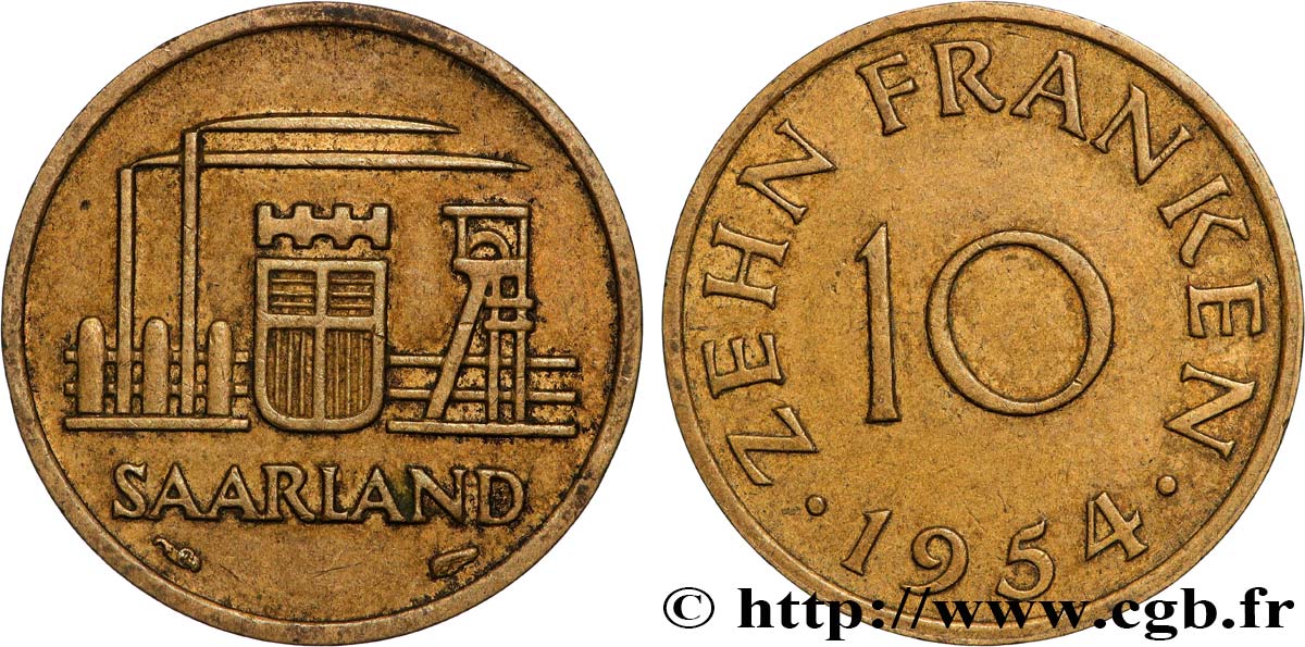 SAARLAND 10 Franken 1954 Paris AU 