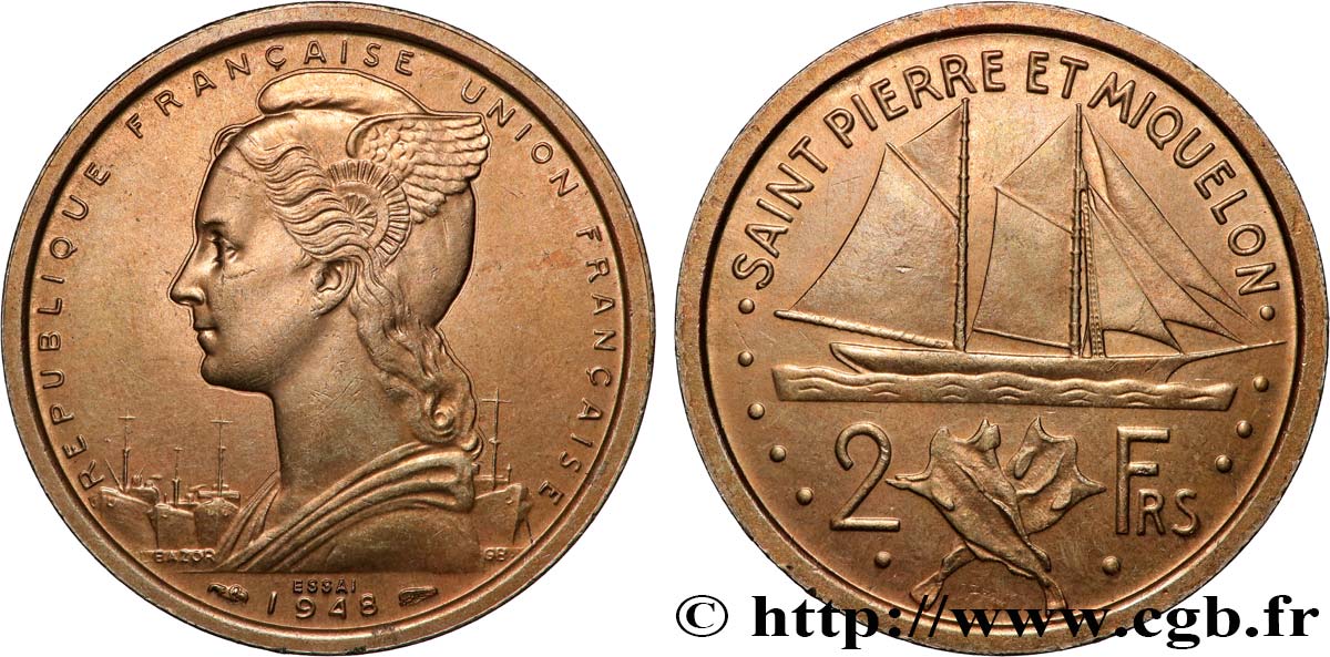 SAINT PIERRE E MIQUELON 2 Francs ESSAI 1948 Paris MS 