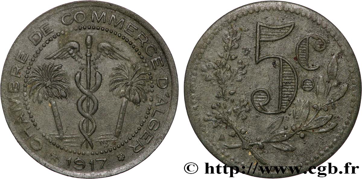 ALGERIEN 5 Centimes Chambre de commerce d’Alger 1917 Alger fVZ 