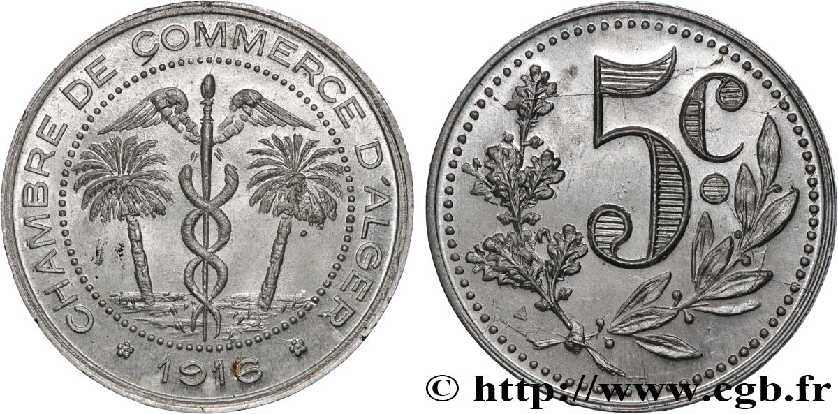 ARGELIA 5 Centimes Chambre de Commerce d’Alger  1916  EBC 