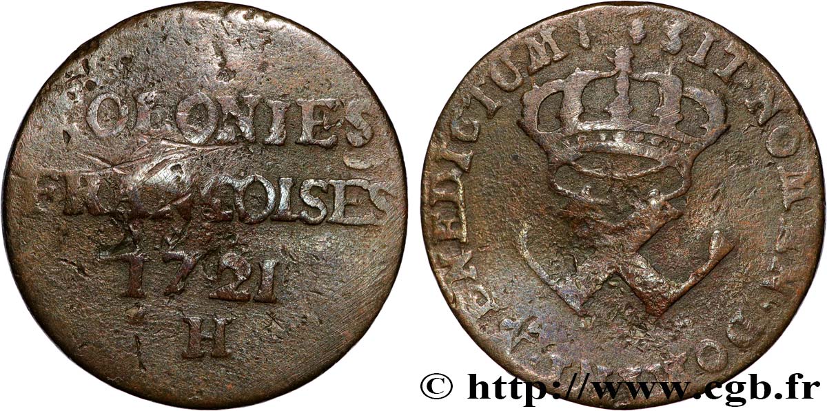 AMERICA - Louisiana, Acadia, Canada 9 Deniers des Colonies Françoises 1721 La Rochelle - H VF 