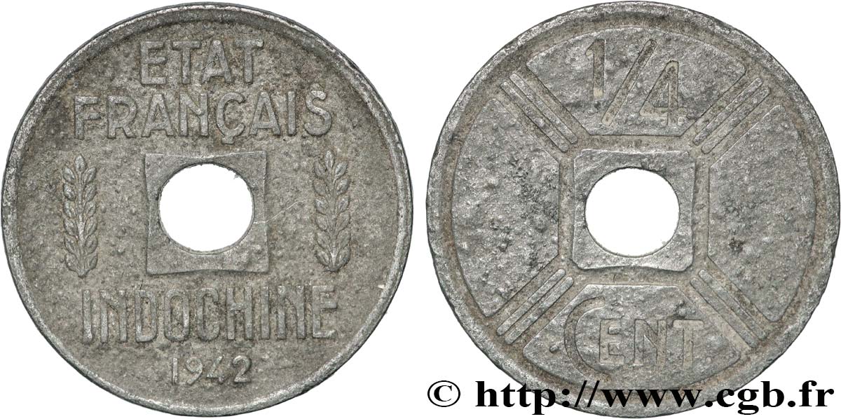 FRENCH INDOCHINA 1/4 Cent 1942 Osaka VF 