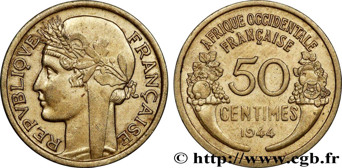 FRENCH WEST AFRICA 50 Centimes Morlon 1944 Londres AU 