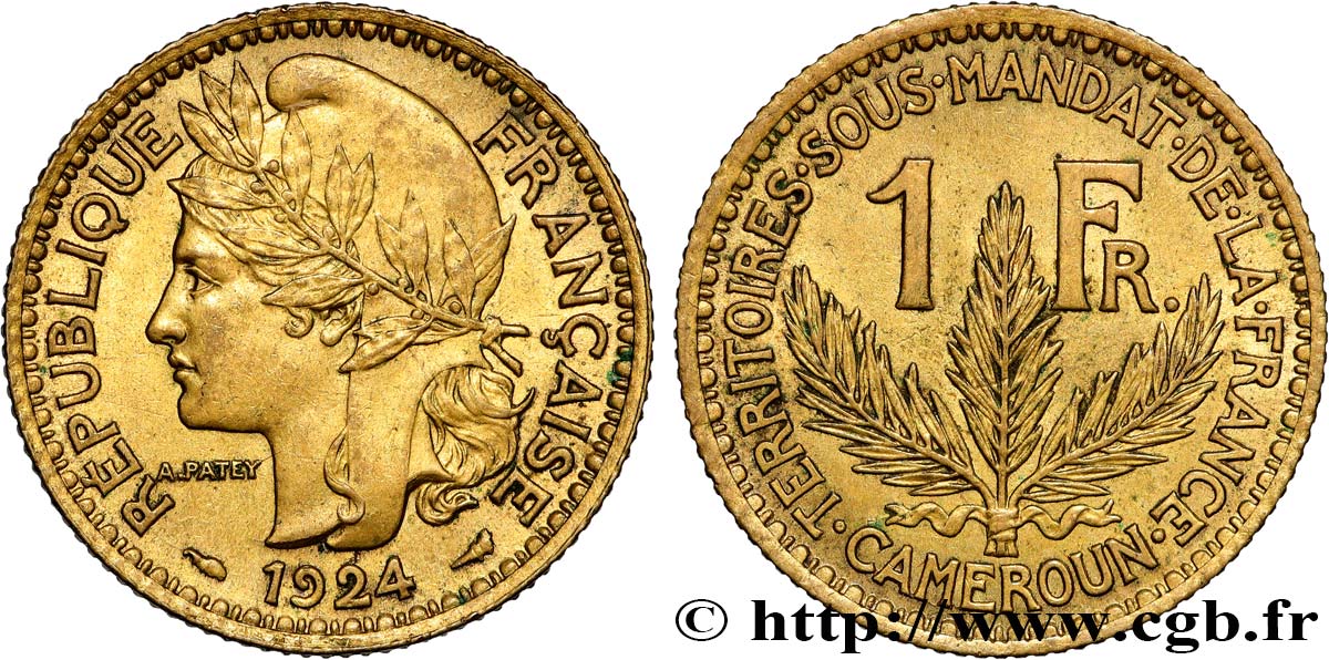 CAMEROON - FRENCH MANDATE TERRITORIES 1 Franc 1924 Paris AU 