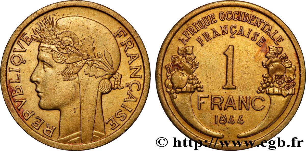 AFRICA FRANCESA DEL OESTE 1 Franc Morlon 1944  EBC 