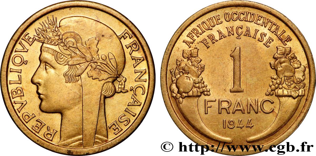 AFRIQUE OCCIDENTALE FRANÇAISE 1 Franc Morlon 1944  SUP 