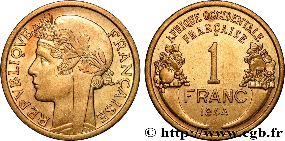 AFRIQUE OCCIDENTALE FRANÇAISE 1 Franc Morlon 1944 Londres SUP 