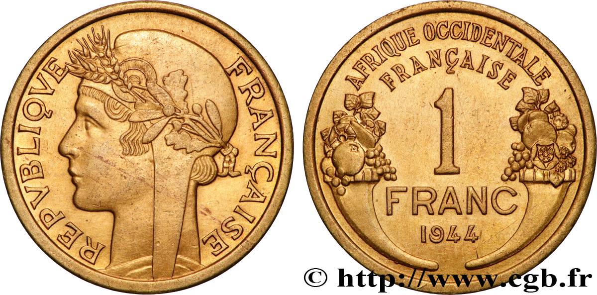 FRANZÖSISCHE WESTAFRIKA 1 Franc Morlon 1944 Londres VZ 