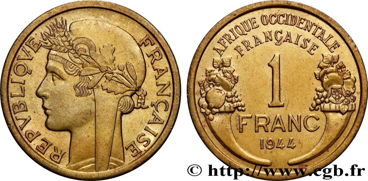 FRENCH WEST AFRICA 1 Franc Morlon 1944 Londres AU 