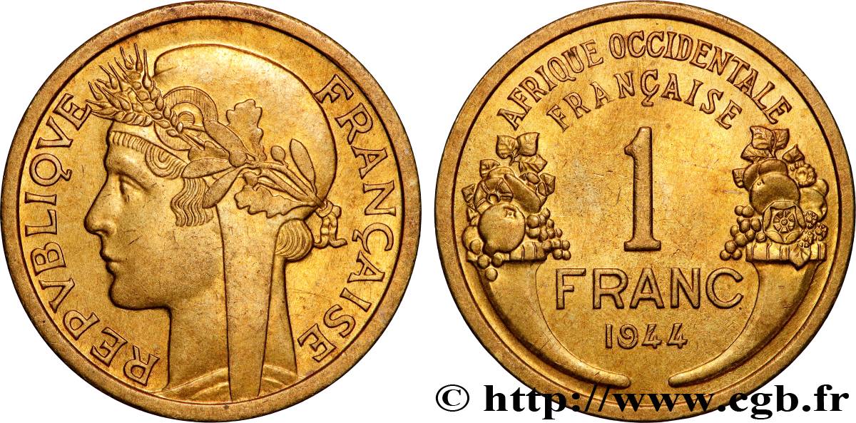 FRENCH WEST AFRICA 1 Franc Morlon 1944 Londres AU 