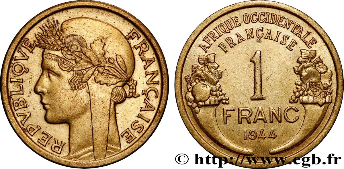 FRENCH WEST AFRICA 1 Franc Morlon 1944 Londres AU 