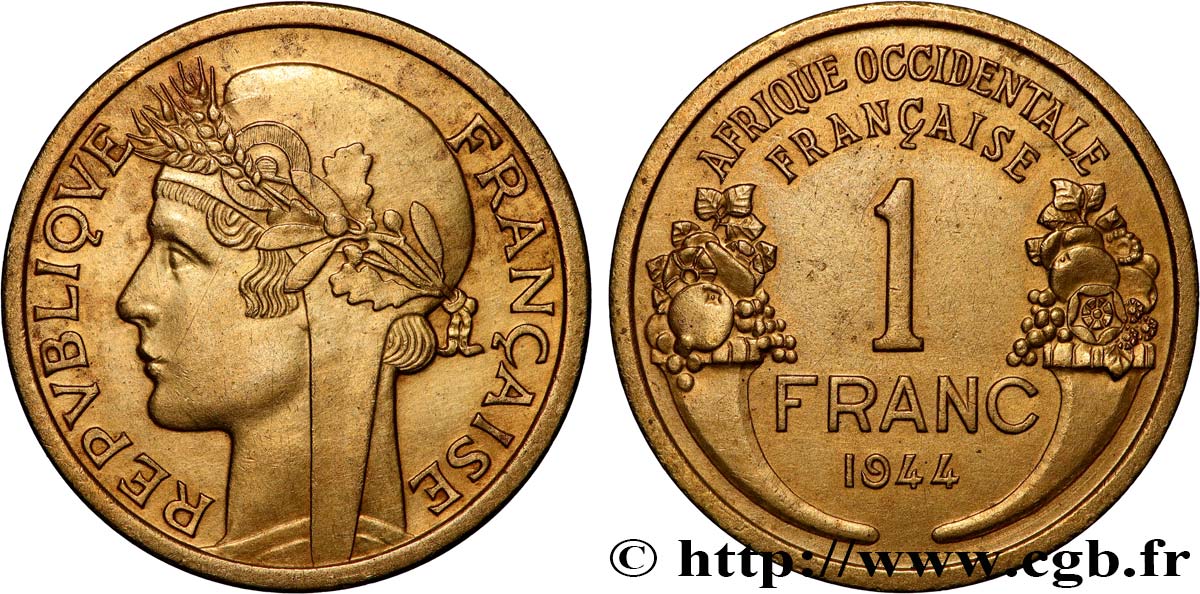 AFRIQUE OCCIDENTALE FRANÇAISE 1 Franc Morlon 1944 Londres SUP 