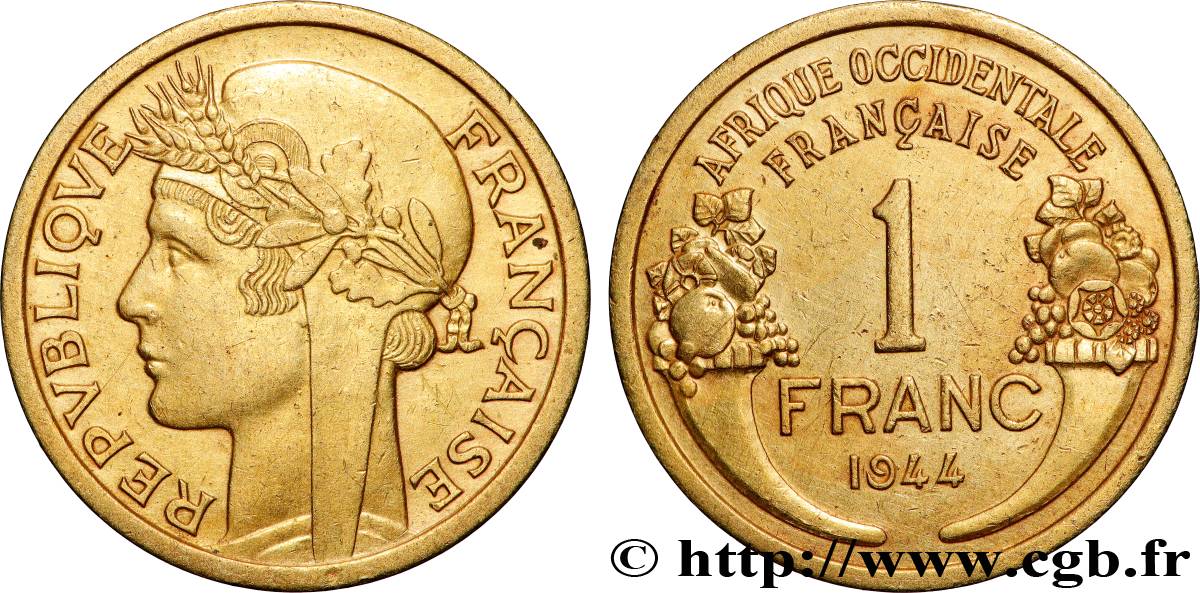 AFRIQUE OCCIDENTALE FRANÇAISE 1 Franc Morlon 1944 Londres SUP 