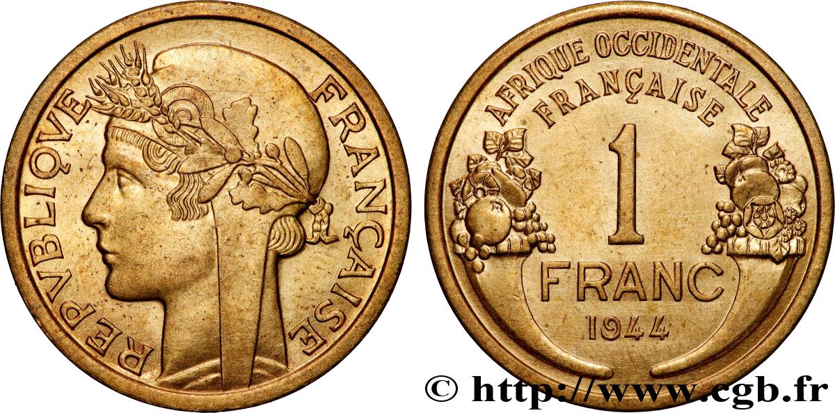 FRENCH WEST AFRICA 1 Franc Morlon 1944 Londres AU 