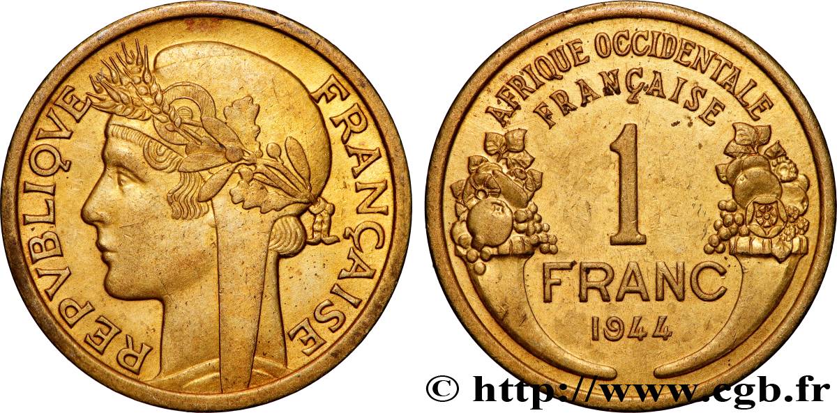 FRENCH WEST AFRICA 1 Franc Morlon 1944 Londres AU 