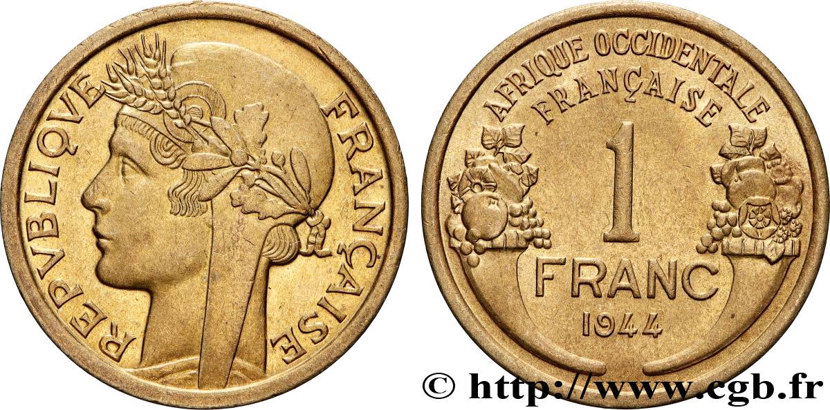 FRANZÖSISCHE WESTAFRIKA 1 Franc Morlon 1944 Londres VZ 